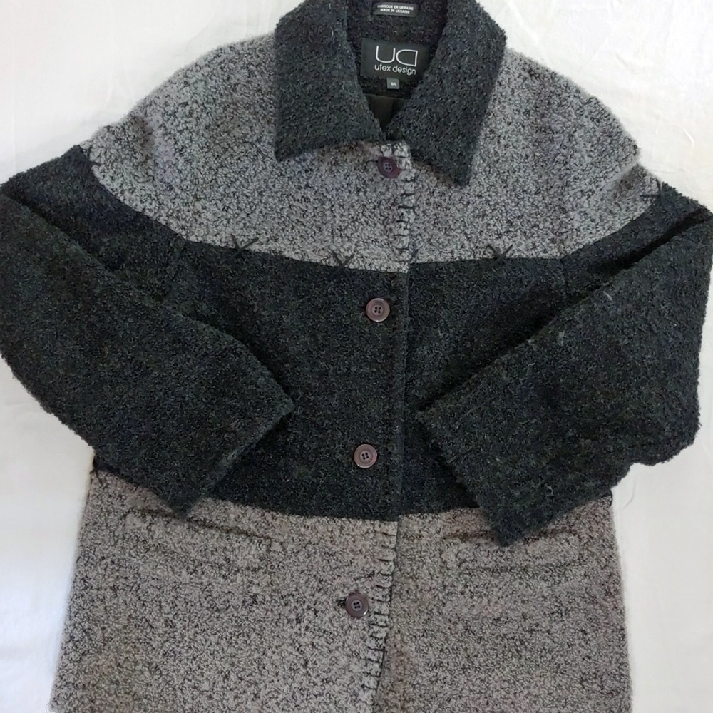 Gray and Black Utex Design Boiled Wool Jacket Lrg